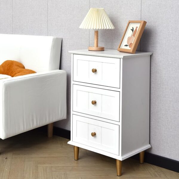 Nightstand with 3 Drawers Set of 2, Wooden Side Table Bedroom Storage Cabinet, Simple and Exquisite Furniture in Small Space (2, White) - Image 7