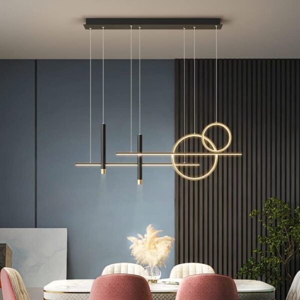 Modern Black Gold Chandeliers LED Kitchen Island Pendant Light Fixtures Contemporary Hanging Ceiling Light Linear Island Lamp with Dining Room,Bedroom,Living Room,3 Colors Dimmable - Image 2