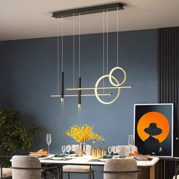 Modern Black Gold Chandeliers LED Kitchen Island Pendant Light Fixtures Contemporary Hanging Ceiling Light Linear Island Lamp with Dining Room,Bedroom,Living Room,3 Colors Dimmable