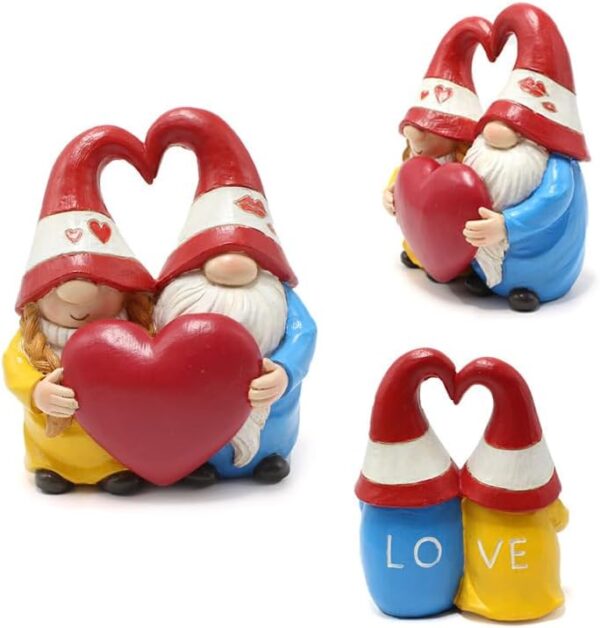 Garden Gnome Outdoor Statues Sweet Couple Gnomes Holding Heart Decor Resin Gnomes Sculptures for Yard Patio Home Lawn Outside Decorations Ornament Housewarming - Image 3