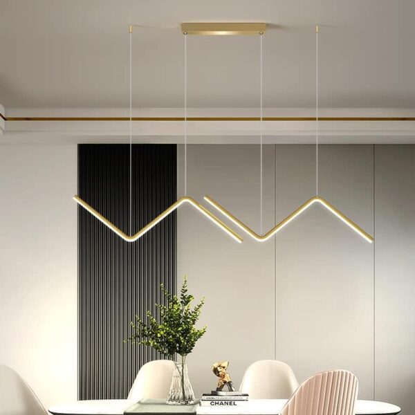 LightInTheBox Modern LED Pendant Light Gold Linear Wave Chandelier Dimmable Island Pendant Light Fixture Minimalist Hanging Lamp for Kitchen Island Dining Room Living Room