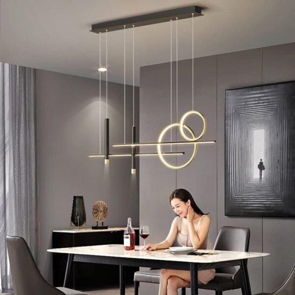 Modern Black Gold Chandeliers LED Kitchen Island Pendant Light Fixtures Contemporary Hanging Ceiling Light Linear Island Lamp with Dining Room,Bedroom,Living Room,3 Colors Dimmable - Image 5