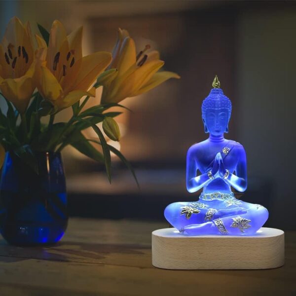 Buddha Statue with LED Light Base, 7'' Seated Small Figurine Collectibles Decor, Transparent Sculpture Ornaments for Home Decoration - Image 4