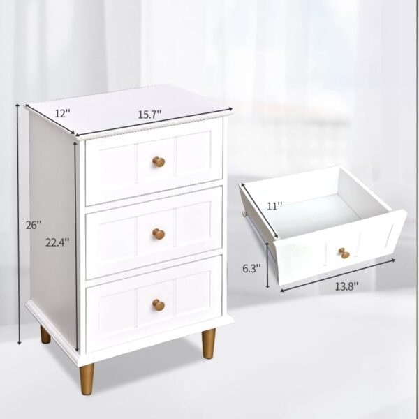 Nightstand with 3 Drawers Set of 2, Wooden Side Table Bedroom Storage Cabinet, Simple and Exquisite Furniture in Small Space (2, White) - Image 3