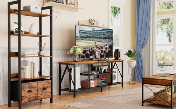 Furologee TV Stand with Power Outlets for 60 65 inch TV, Entertainment Center with Open Storage Shelves, Long 55'' TV Media Console Table with Soundbar Shelf for Living Room, Bedroom, Rustic Brown - Image 9