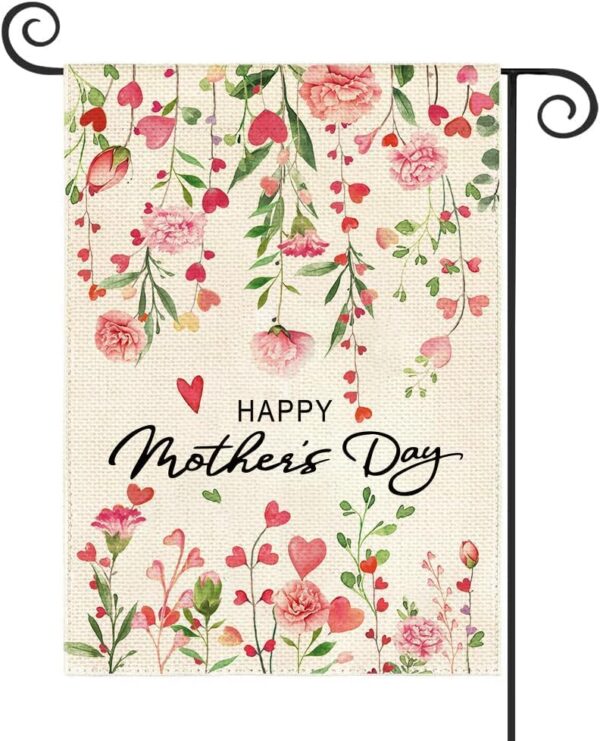 Baccessor Happy Mother's Day Carnation Flowers Garden Flag 12.5 x 18 Inch Double Sided Pink Floral Love Heart Yard Flag Vertical Spring Summer Seasonal Farmhouse Yard Outdoor Decoration