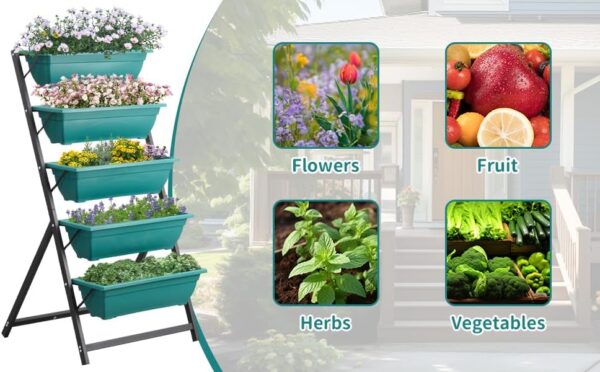 Leisurelife Vertical Garden Planter, 5 Tiers Vertical Raised Garden Bed for Herbs Vegetables Flowers, Drainage System for Patio Balcony Garden Outdoor Indoor Plants - Image 6